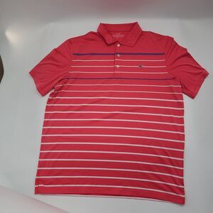 Vineyard Vines Shirt Mens Large Pink Striped Polo Performance
